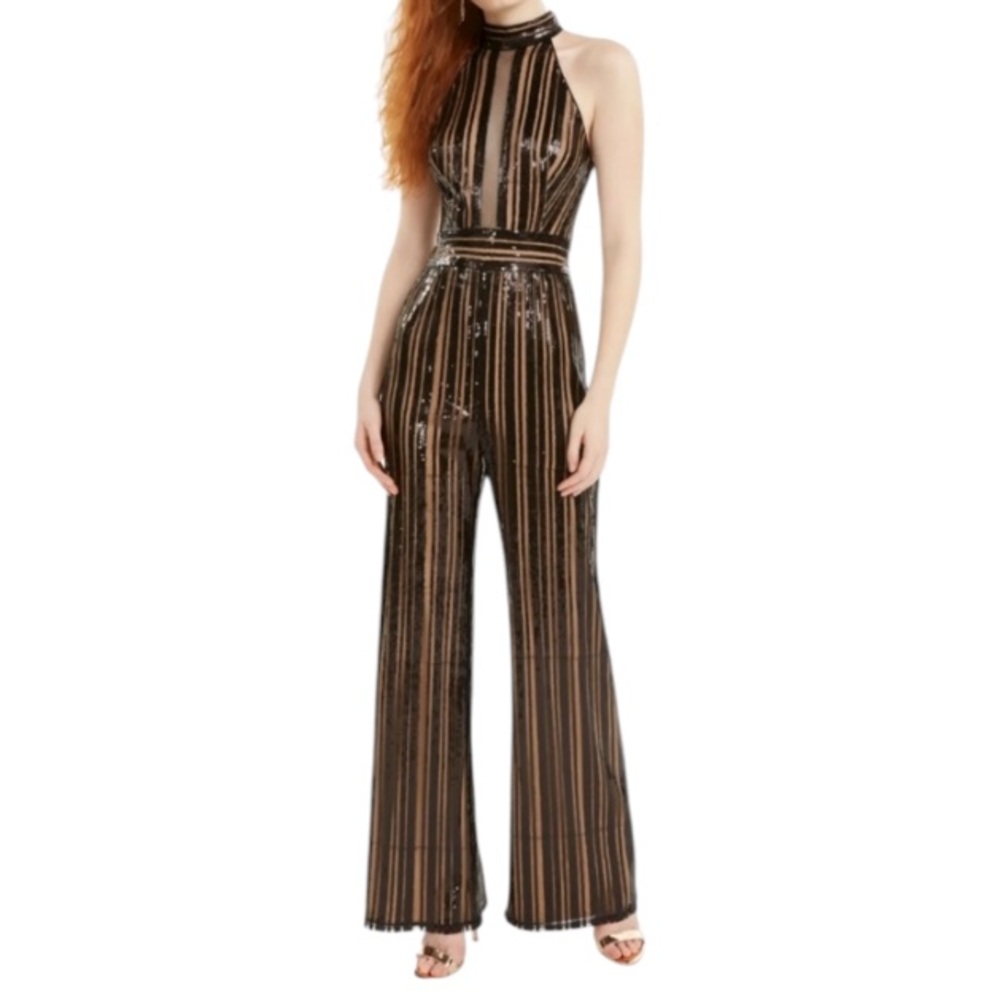 Sho by Tadashi Shoji NWT Black Sequined Halter Jumpsuit Size 4 Holiday Ready